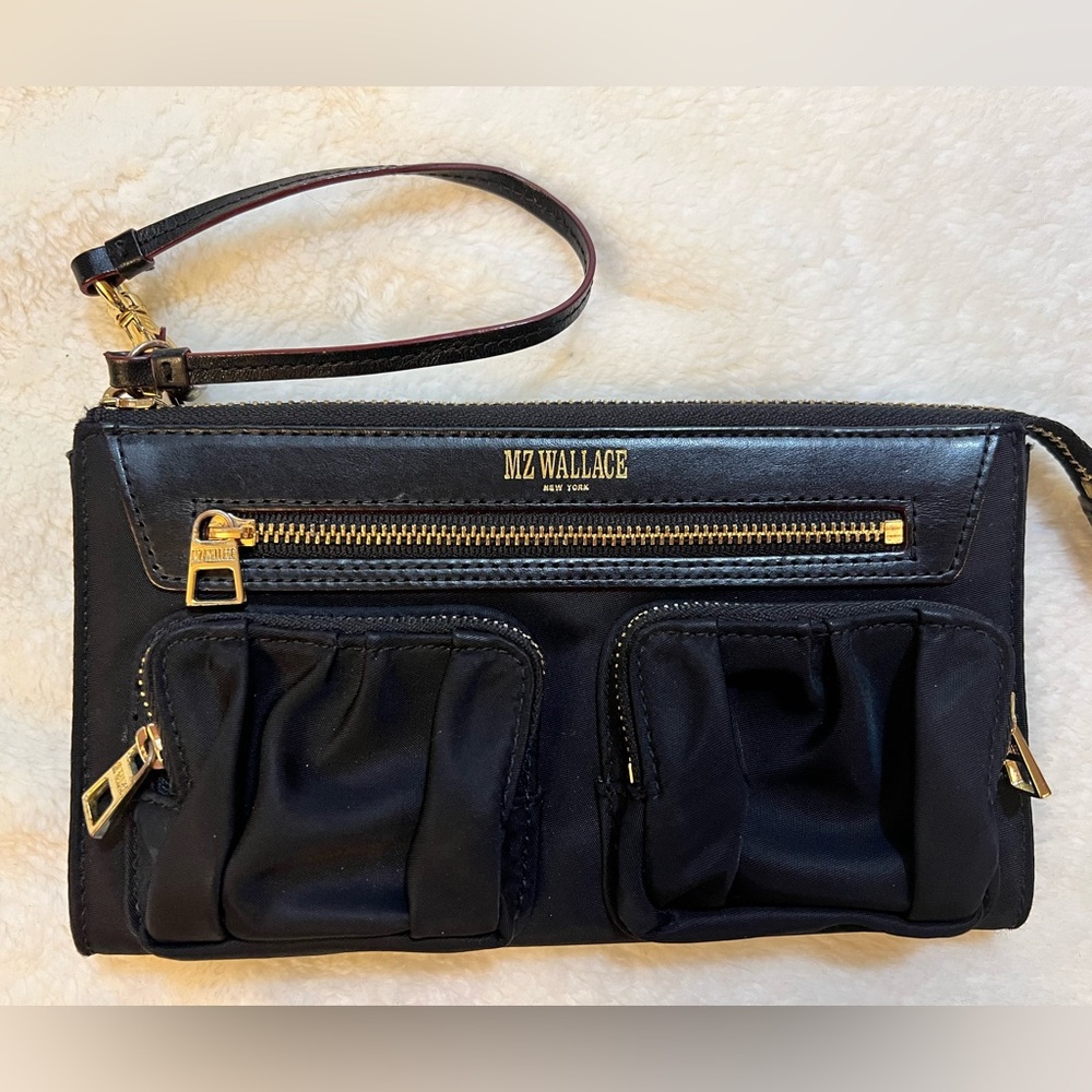 MZ Wallace Black Bedford Nylon Crosby Large Zip-Around Wristlet Wallet